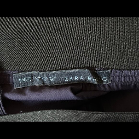 Zara Skirt Small Womens Blue Navy Pleated Golden Zip Stretch Waist 100% Cotton - Picture 6 of 7